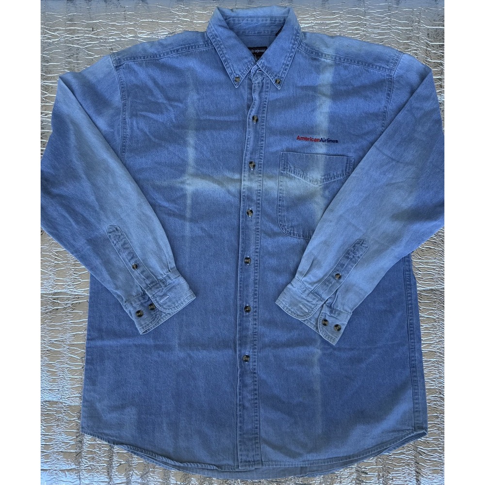 Outrageous Sports American Airlines Denim Shirt Mens M Button Up Chambray